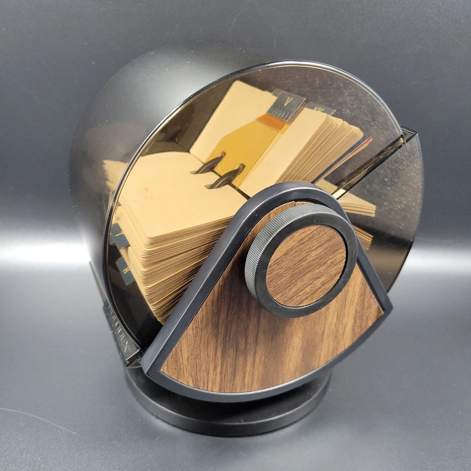 VTG NOS Large ROLODEX SW 24C Swivel Black w/ Faux Wood Round Rotary Office File - Image 4 of 4