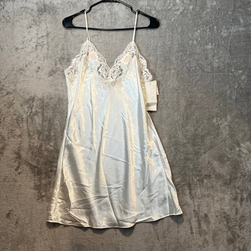Vintage Floral Applique Lace Trim Slip Dress Sz Large New Ivory White Deadstock
