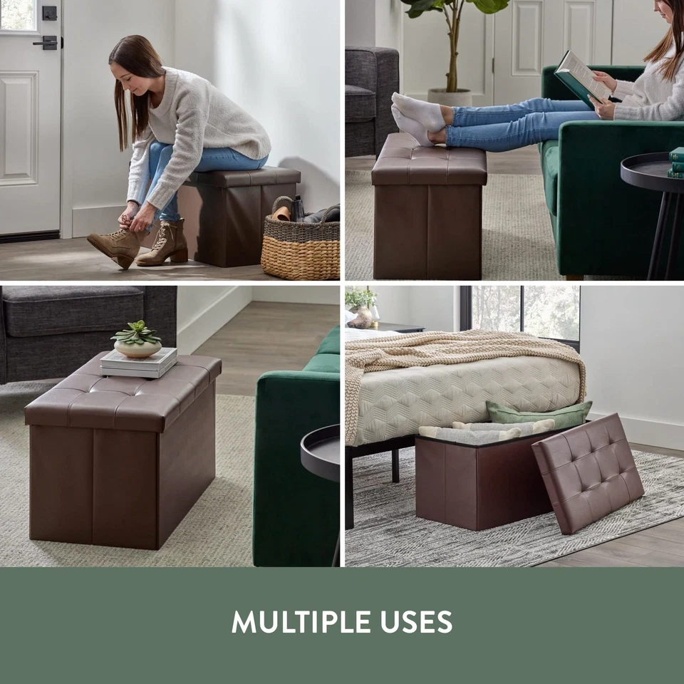 Otomana de almacenamiento rectangular de 30 pulgadas - otomana acolchada sin botones - reposapiés - sostener... Foto 2 de 4