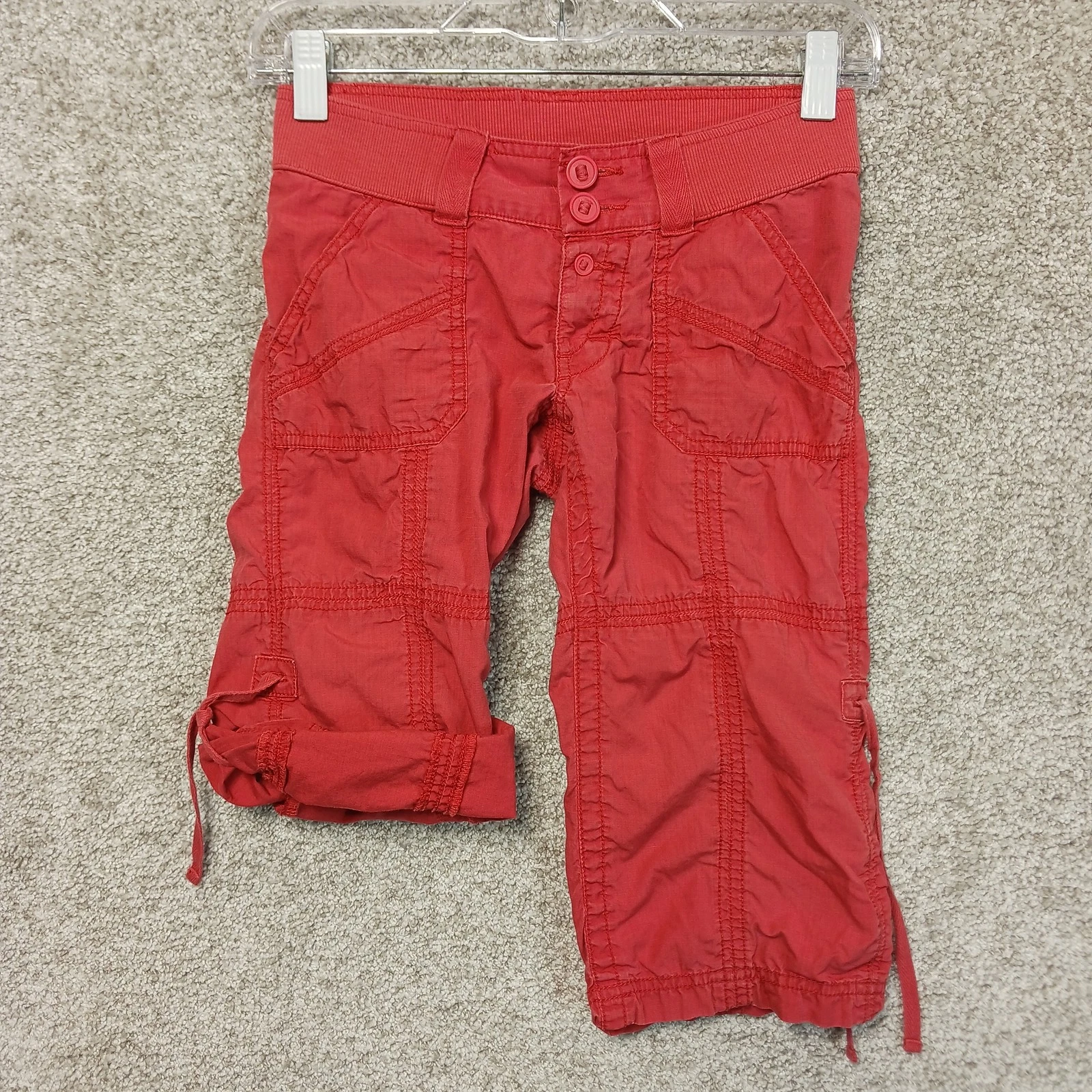 Mossimo Supply Co Pants Womens 10 Red Cargo Capri Drawstring Pockets Casual