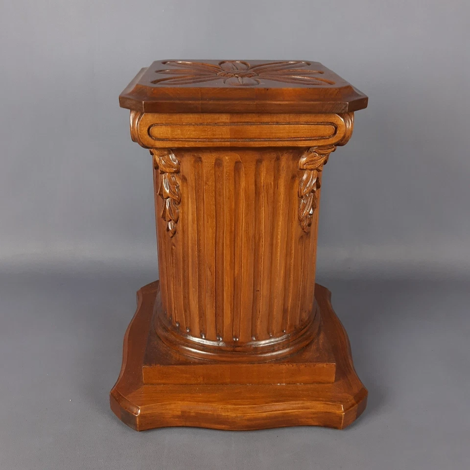 Colonna Piedistallo Legno Scolpito Fiore Base Statua Artigianato Vintage 1960 - Immagine 4 di 4