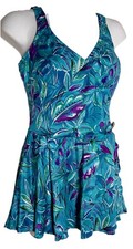 Vtg 80s 90s Maxine of Hollywood Swim Dress 14T 1 Piece Floral Teal Purple