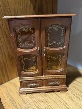 Vintage Wooden Jewelry box With One Drawer And Doors That Open. H 15.25 W 10