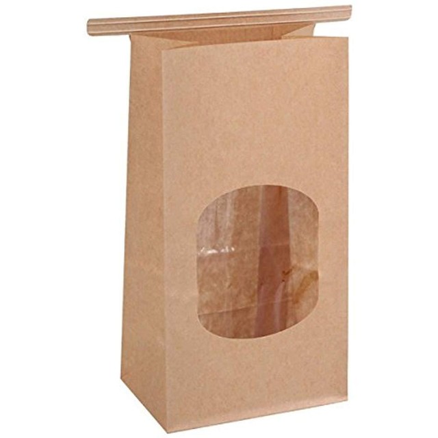 50pcs Brown Bakery Wax Kraft Paper Bags Tin Tie Tab Lock Window 3 54x2 36x6 7
