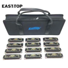 EASTTOP Diatonic Blue Harmonica Set of 12 10Holes Mouth Organ Harmonica Set New