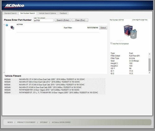 Diesel Fuel Filter ACDelco ACF164 for Nissan Navara D40 YD25 Spain Built 6/2006- - Picture 2 of 4