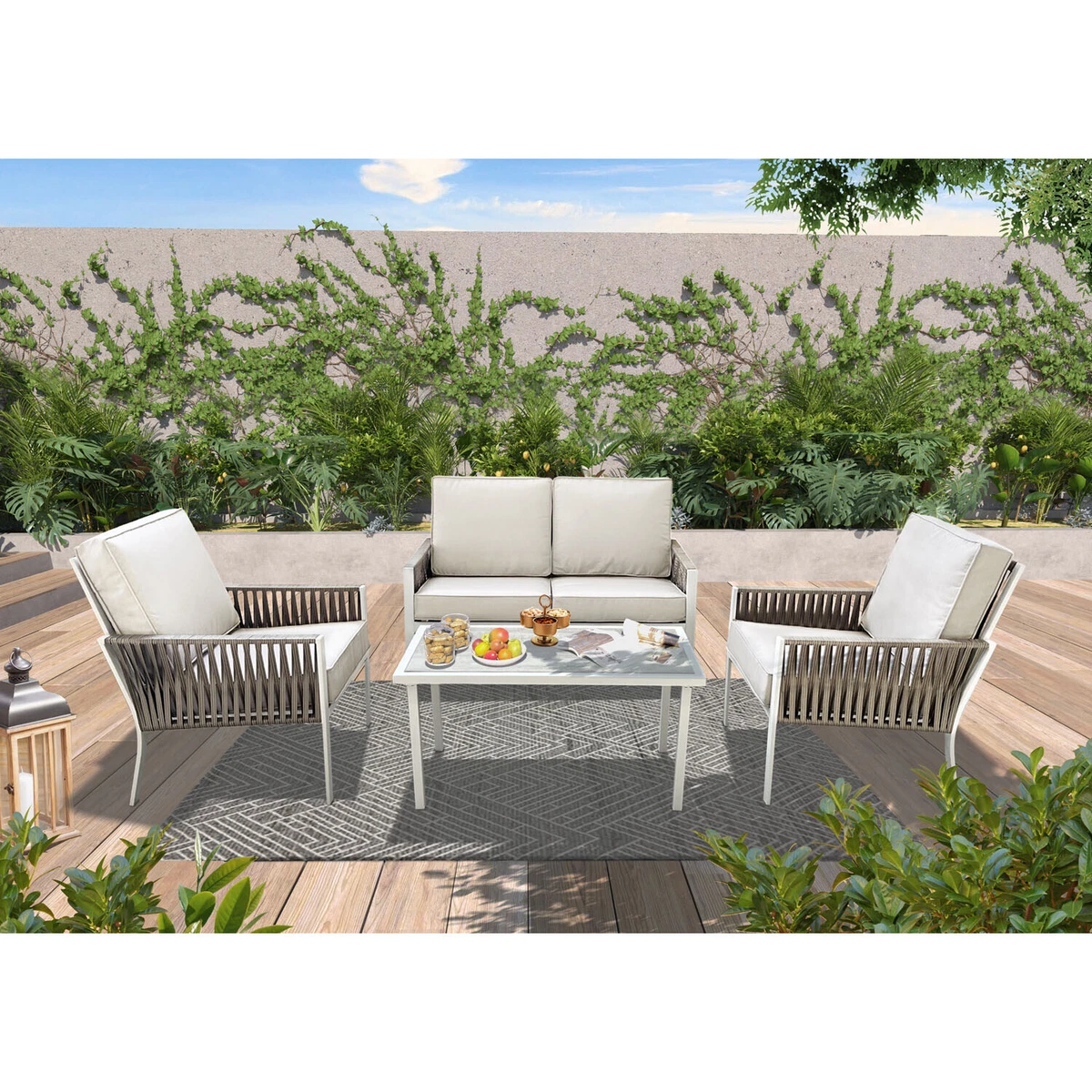 The Range Mayfair 4 Piece Sofa Deep Seating Set Polyester Steel Wicker White