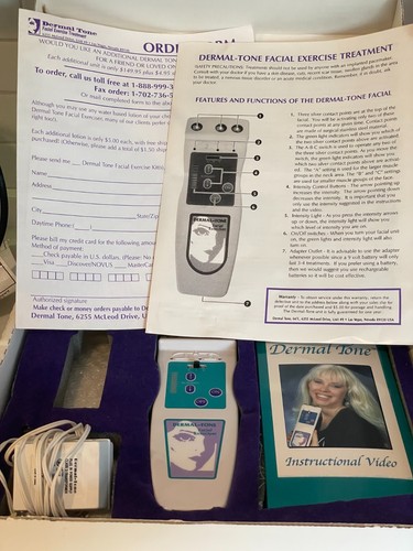 Dermal-Tone Facial Exercise Treatment Kit NO LOTION Powers On AC Cord Insert