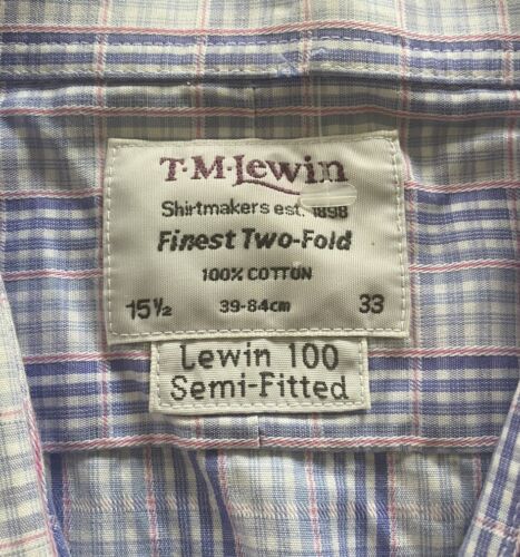 TM Lewin Cotton Shirt 15.5 Collar Lewin 100 Semi Fitted Check Long Sleeve In VGC - Picture 3 of 5