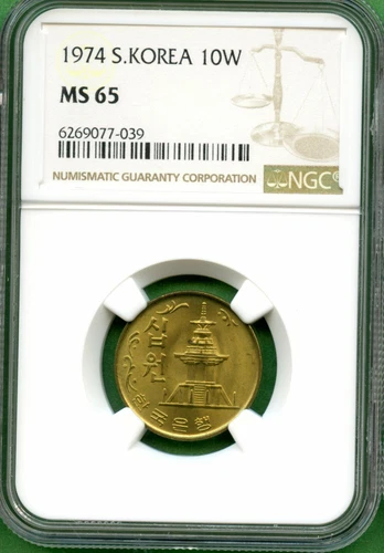 KOREA  1974  10 WON   NGC  MS 65