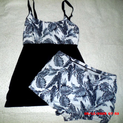WOMEN'S SHEIN  2 PCS BLACK & WHITE TROPICAL SWIMSUIT~SIZE  2XL~NEW