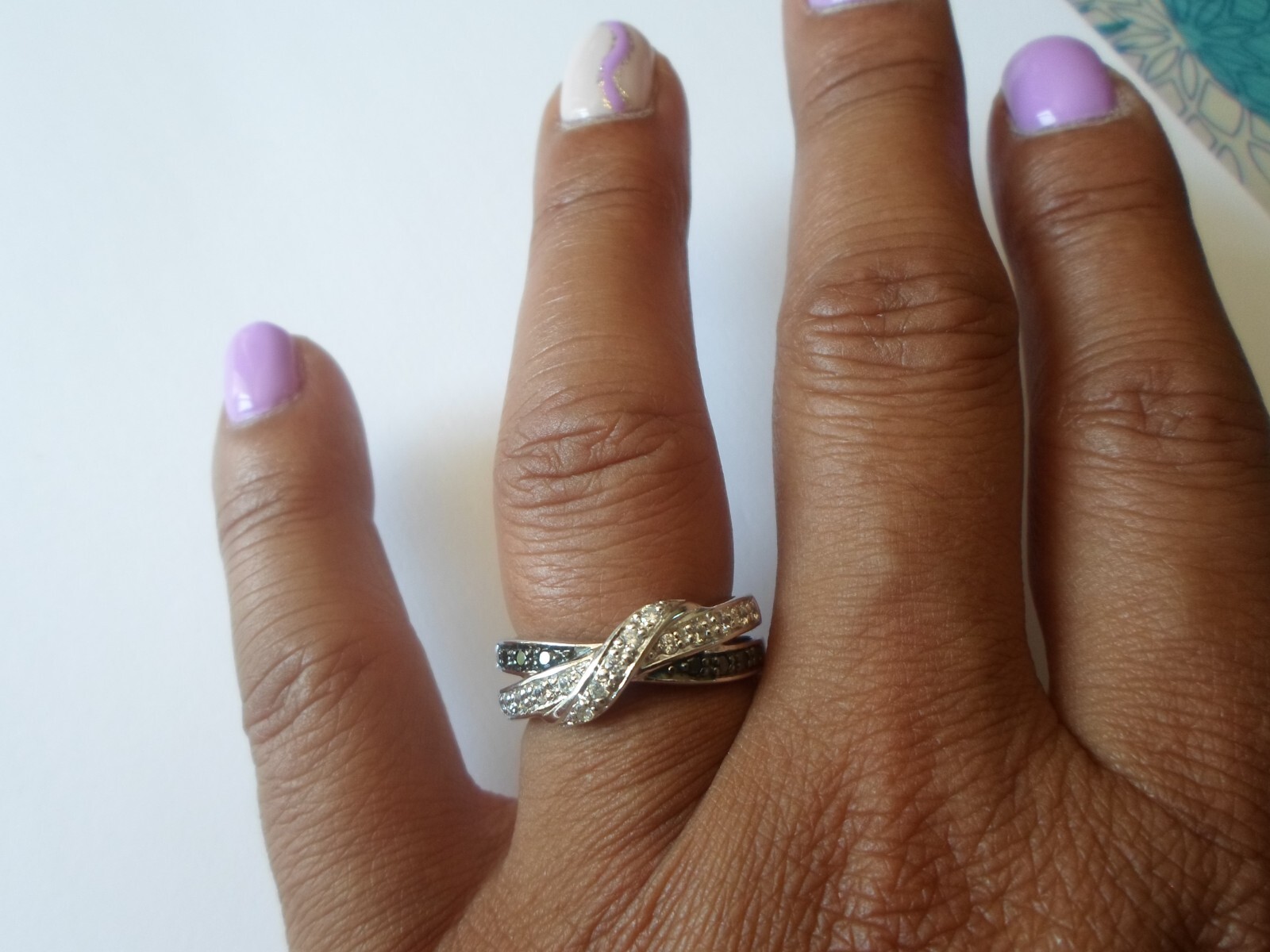 solid silver ring, openwork, white and black zirc… - image 1