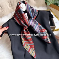 Sallys Boutique 100% Silk Bandanna Stripes Print Necktie Collar Scarf 65cm
