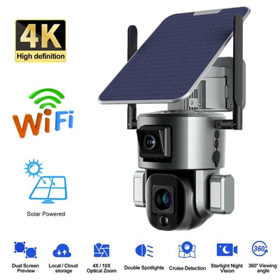4G Wireless Solar Kamera 8MP WiFi Dual Objektiv 4/10X Optische Zoom wSolar Panel