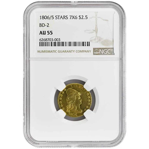 1806/5 $2.50 Draped Bust, NGC AU55 Rare Coin
