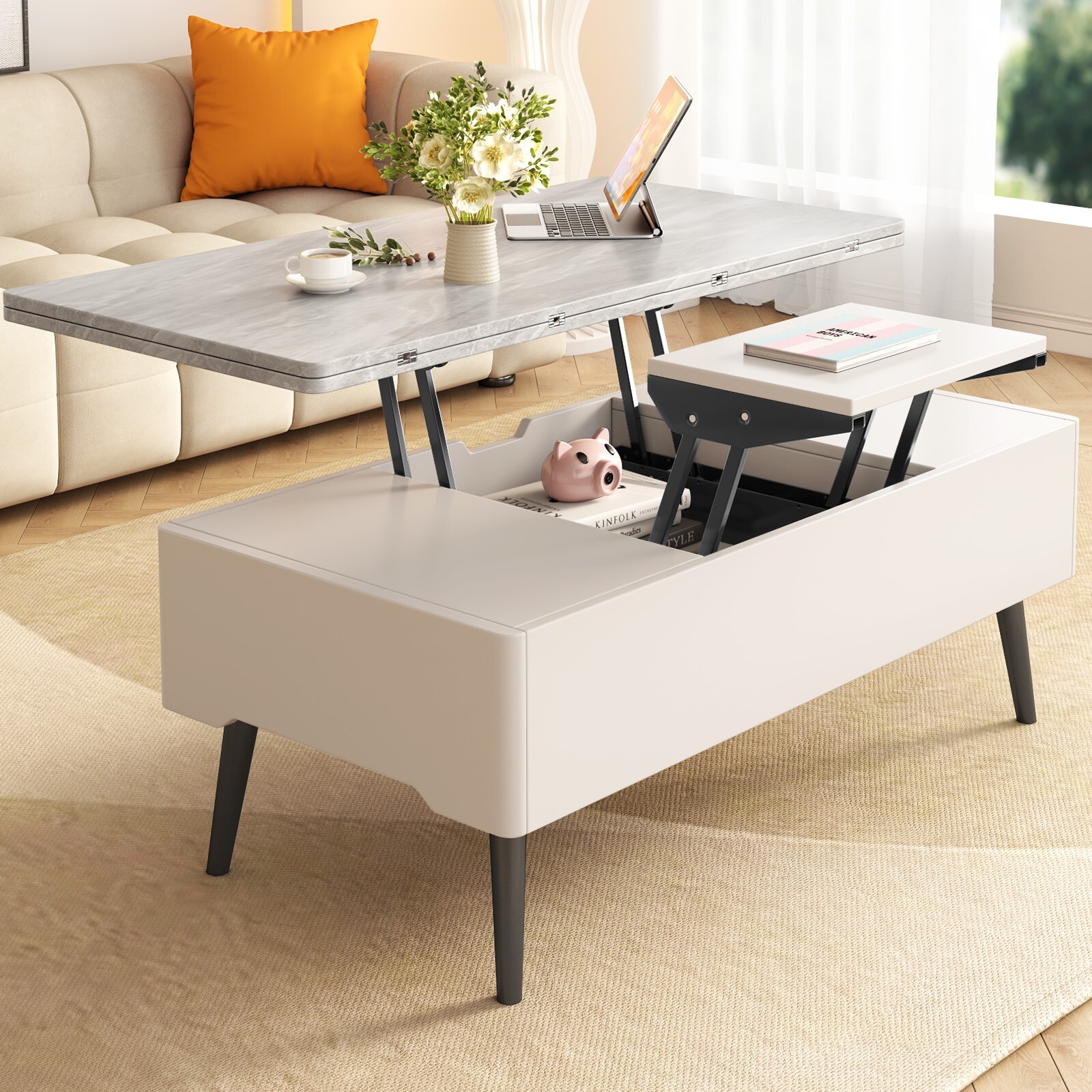 Lift Top Extendable Coffee Table with Storage,3 in 1 Multi-Function Coffee Table