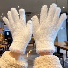 Mink Velvet Thicken Gloves Fluffy Furry Full Finger Gloves Winter Outdoor 1Pair