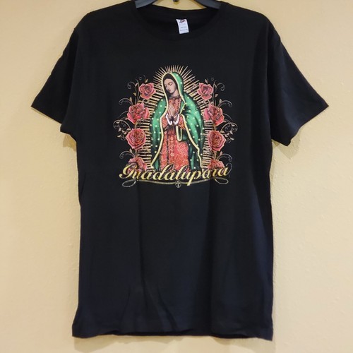 VIRGEN DE GUADALUPE T-SHIRT Nuestra Virgen Black with glitter sz XL graphic tee - Picture 2 of 10