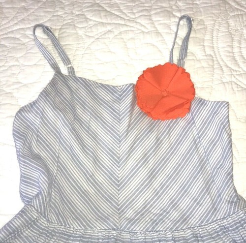 GYMBOREE GIRLS SZ 4 SUNDRESS 100% COTT ADUSTABLE STRAPS BLUE WHITE STRIPES EUC - Picture 2 of 6
