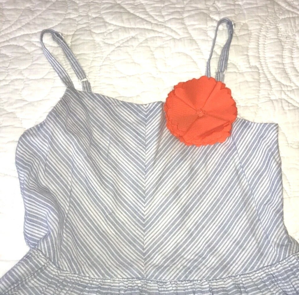 GYMBOREE GIRLS SZ 4 SUNDRESS 100% COTT ADUSTABLE STRAPS BLUE WHITE STRIPES EUC - image 2 of 4
