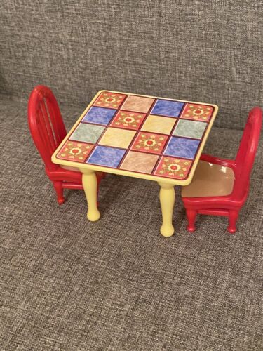 Details about   Fisher Price Loving Family Dollhouse Yellow Kitchen Table & Red Chairs Lot 