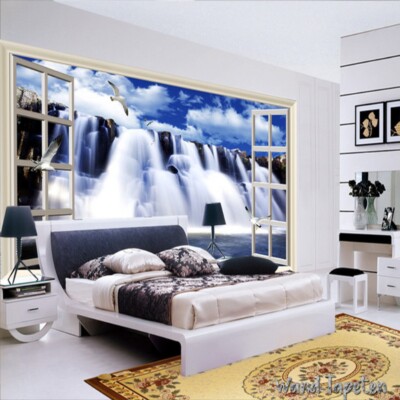 Vlies Fototapete Wandtapete Wandbilder 3D Effekt Wasserfall vor dem Fenster 2008