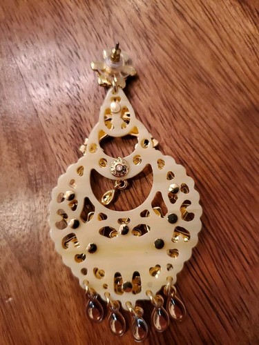 J.Crew Floral Chandelier Earrings White Multi-Color Light Gold Ox Plating Brass - Picture 5 of 7