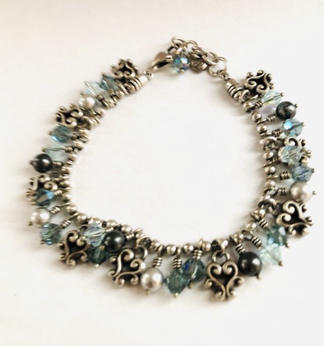 BRIGHTON Cannes Blue Crystal Grey Pearl Dangle Bead Heart Necklace & Bracelet - Picture 5 of 12