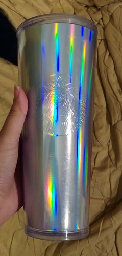 Starbucks Retired 2015 Rainbow Iridescent Foil Cold Cup 24 oz Tumbler no lid - Picture 2 of 4