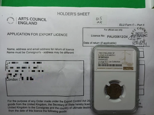 with Pedigree 1563/2 England Elizabeth I Threepence 3 Penny S2565 NGC XF Detail 