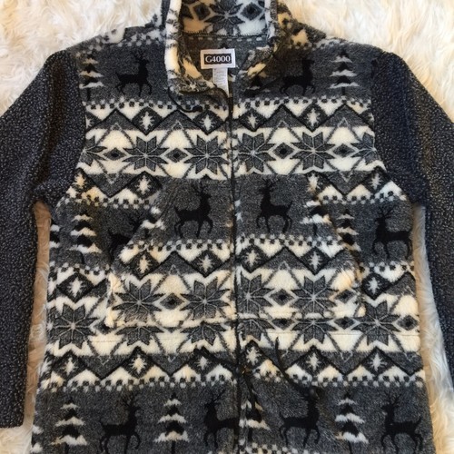 G4000 Vintage 80er Damen Medium bis L Full Zip Fleece Winter grau Schnee Hirsch A5 - Bild 5 von 9