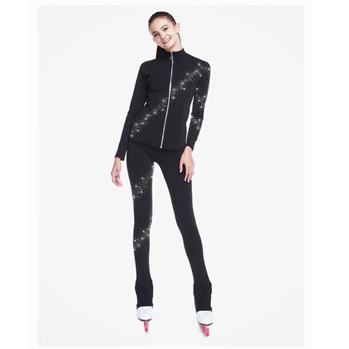 Figure Skating Suit Women's Girls' Ice Skating Training Jacket trousers Black