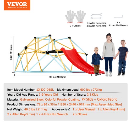 VEVOR Climbing Dome 8FT Geometric Dome Climber with Slide Jungle Gym 3-9 Years - Picture 7 of 12