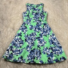 J.Crew Women's 0 Green Blue Floral Fit Flare Sleeveless Dress
