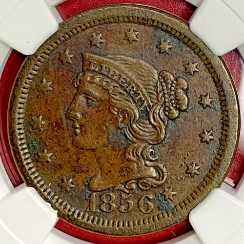 NGC-AU! 1856 BRAIDED HAIR LARGE CENT, UPRIGHT 5