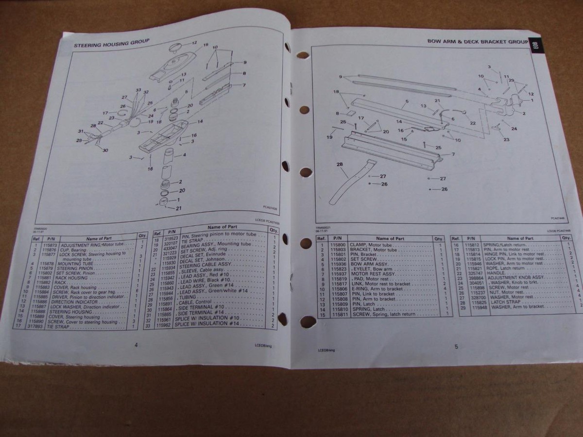 1992 OMC Electric outboard parts catalog Johnson Evinrude 115954