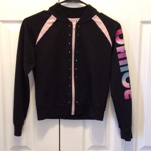 Moret Kids Black Rhinestone Embellished Zip Up Dance Sleeve Jacket Size Large - Picture 2 of 8