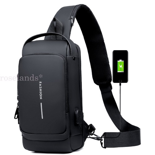 Men's Crossbody Bag Shoulder Sling Bag Anti-theft Lock Chest Bag With USB Port - Picture 22 of 23