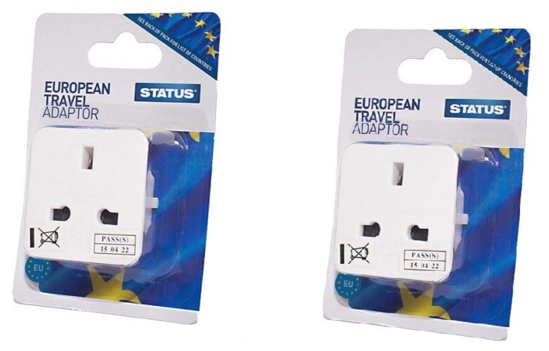 2 x UK to EU Travel Adaptor Plugs European 2 Pin  80399x2