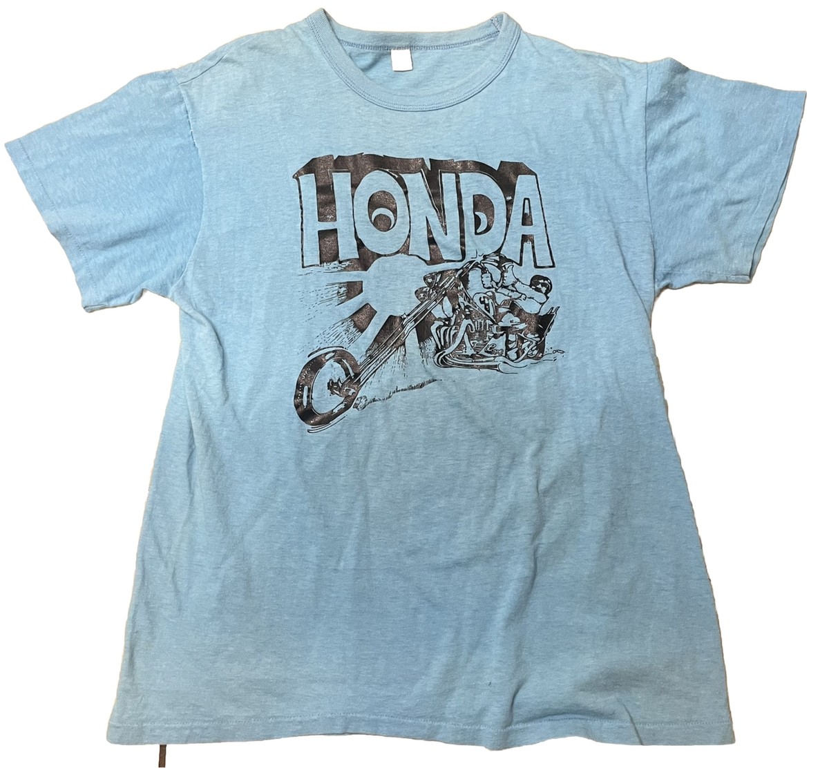 Tシャツ・カットソー HONDA MOTORCYCLE Vintage Cutoff Tshirt Green Blue Vintage 60s 70s Honda Motorcycle Shirt Light Blue USA Made
