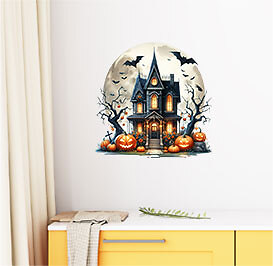 Bunte Halloween Spukhaus Wandkunst Schlafzimmer Wohnmobil Vinyl Aufkleber Aufkleber - Bild 5 von 7