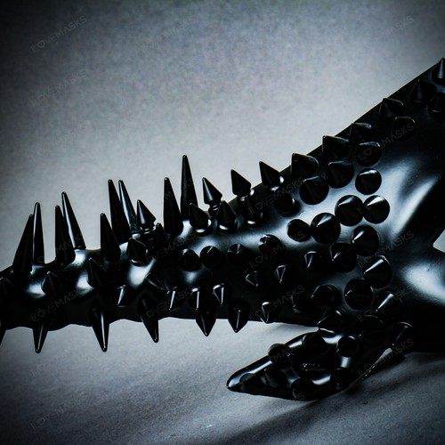 Máscara para ojos larga negra cuerno de diablo fiesta de Halloween mascarada mujeres con clavos festival - Imagen 11 de 12