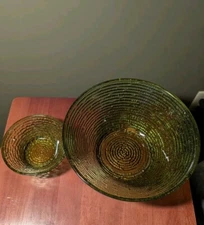 Vintage Mid Century Avocado Chip And Dip Bowl Set