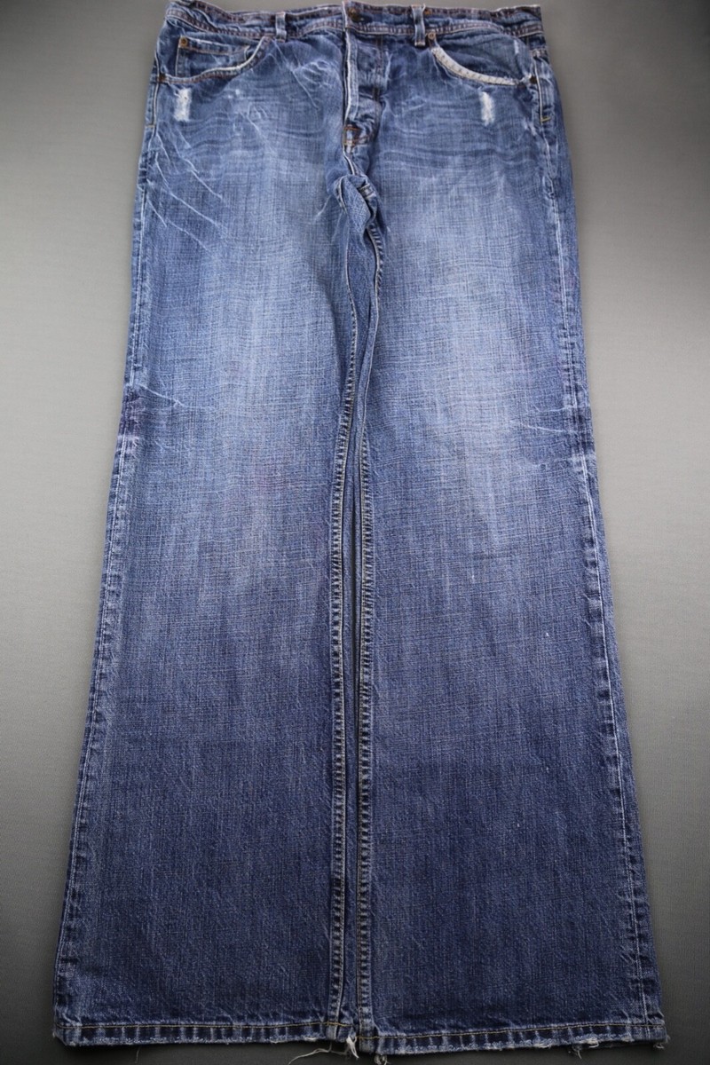 Men's 575 Denim Jeans Boot Cut Distressed Penny Button Fly Men's 575 Denim Jeans Boot Cut Distressed Penny Button Fly