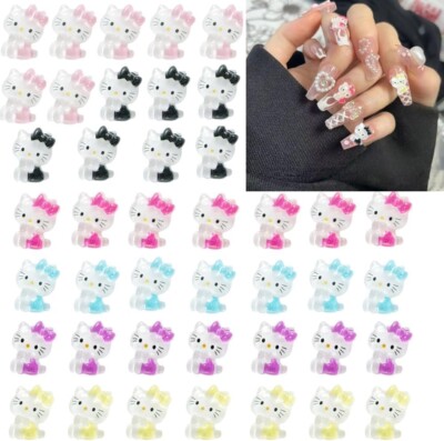 42Pcs 6 Colors 3D Resin Kitty Cat Cute Charm For Nail DIY Hair Clips Decor