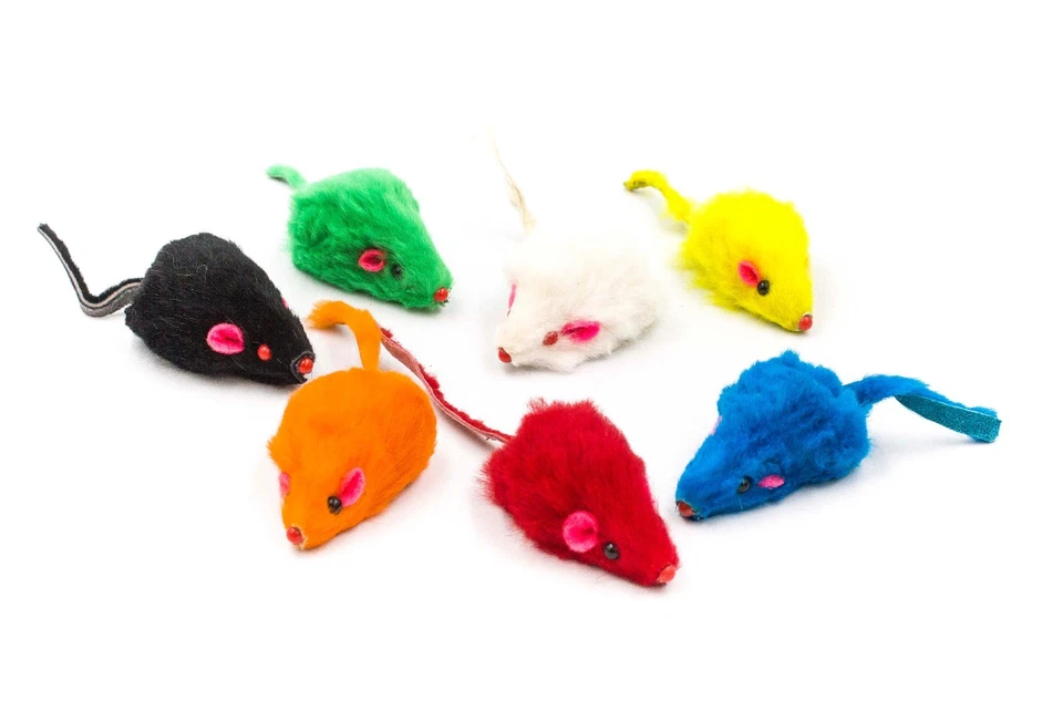 60 Rainbow Mice with Catnip & Rattle Sound Made of Real Rabbit Fur Cat Toy Mouse - Image 2 of 4