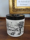 Vintage Milk Glass Tobacco Jar  Black And White Winter Scene C4