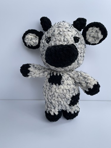 Crochet Cow Handmade Children toy soft snuggles stuffed Black White Plush - Picture 4 of 8