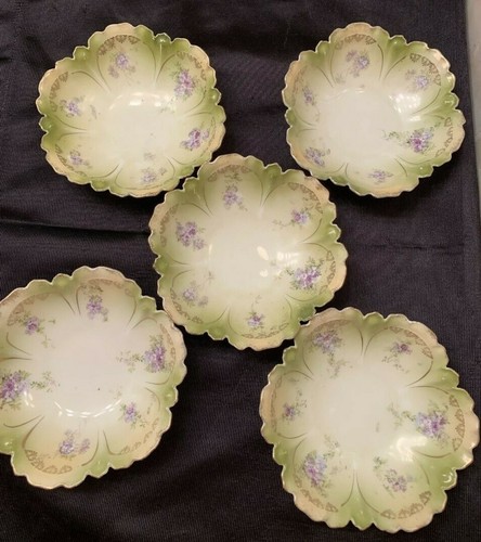 ANT RARE SET 10 GREEN, GOLD & PEACH W/PURPLE FLOWERS 5SAUCERS &5DESSERT PLATES - Picture 5 of 10