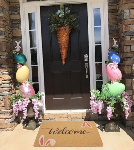 Spring Easter Decorations Bunny Rabbit Welcome Non-Slip Doormat Gift 30"x17" - Picture 3 of 12